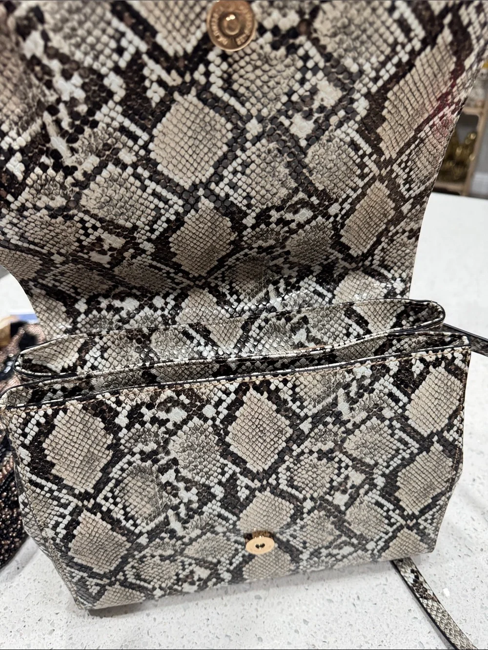 GUESS Snake-Print Crossbody Bag in Black, White, Cream